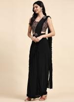 Lycra Black Party Wear Embroidery Work Ready To Wear Saree